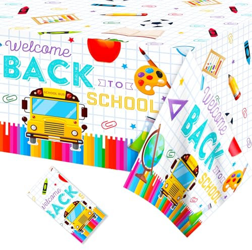 ParPix Einschulung Deko Tischdecke, 130x220cm Schulanfang Deko Tischdecken Junge Mädchen, Plastik Wasserdicht Schuleinführung Tischdecke, Schulanfang Schulkind Tischdecken,Einschulungsdeko Tischläufer