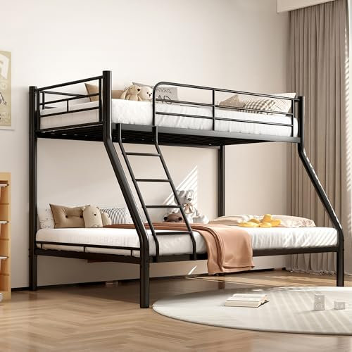 NomadNomics Etagenbett Metall 140x200 cm mit Ausziehbett, Schubladen & Treppe | Hochbett Stahl mit Sicherheitsgitter und Stauraum|Erwachsene und Jugendliche Loft Atockbett Bed (Etagenbett)