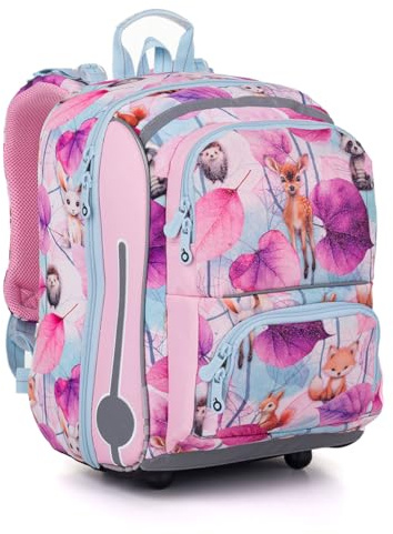 TOPGAL BEBE Schulranzen ab der 1. Klasse (ca. 110 cm), ergonomisch & leicht, wasserabweisend, mit reflektierenden Elementen, 20 L Schulrucksack mit Brustgurt & Rückenpolsterung (Waldtiere)