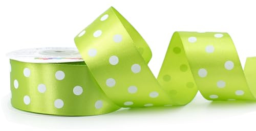 Creativery Satinband mit Punkten 38mm x 25m Rolle - Farbauswahl in 6/12/25/38mm - farbecht & waschbar - Schleifenband für Hochzeit - Geschenkband zum Verpacken Dekorieren Basteln - Hellgrün/Maigrün