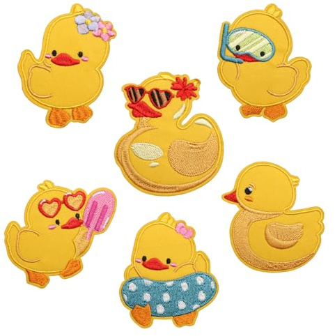 6PCS Duck Iron On Patches Set, Cute Funny Cool Colorful Embroidered Appliques for Clothing Repair, Hats, Jeans, Jackets, Bags, Backpacks (Cute Cartoon Design)