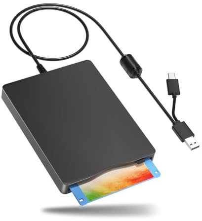 JANZU Diskettenleser, 3,5 Zoll externes Diskettenlaufwerk mit USB Typ-C, tragbares FDD-Diskettenlaufwerk für Laptop PC