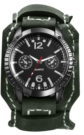 Oidea Steampunk Leder-Manschettenuhr: Herren Damen Vintage Punk Rock breites Lederband Analog Quarz Wrsit Uhren großes Zifferblatt rundes Zifferblatt Outdoor Casual Sport Uhr