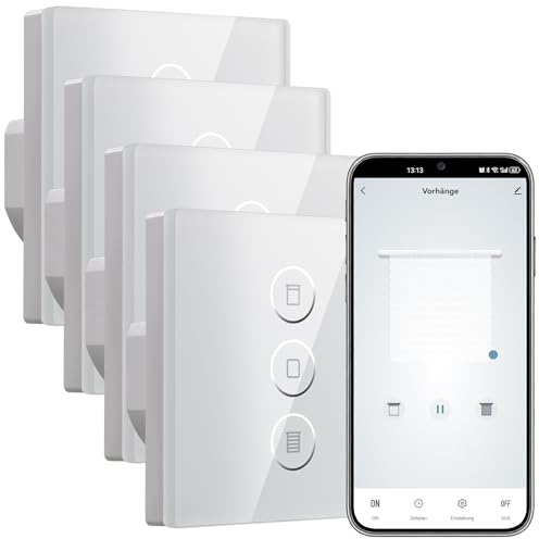 HeuxGir Smart Jalousieschalter, Rolladenschalter aufputz innen, Kompatibel mit Alexa/Google Home/Smart Life, Wifi Jalousien Rolladensteuerung Benötigt Nullleiter (4, Weiß)