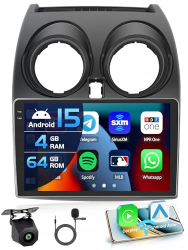 Inefala 4+64G Radio para Nissan Qashqai J10 2006-2016 Android 15 con 9'' In-Cell Pantalla con Wireless Carplay y Android Auto Mirror Link Radio FM/RDS GPS WiFi Bluetooth SWC Cámara Inversa