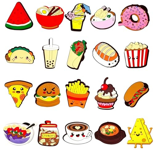 20 PCS Food & Dessert Shoe Charms Set for Clog Shoes, Cute Donut Ice Cream PVC Decorations, Waterproof Accessories for Kids, Girls & Women – Fits Crocs & Garden Clogs