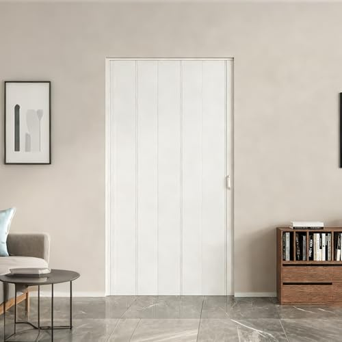 Moubhjd Porta a Soffietto da Interno, Porta a Soffietto in PVC Ultra Sottile di colore Bianco, Personalizzabile per Cucina, Bagno, Armadio（Ad un'anta,Size：W:80 x H:200cm）