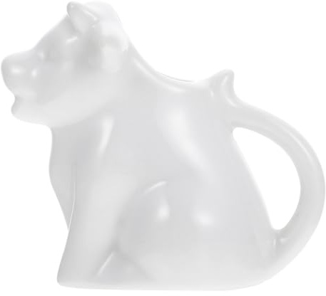 FONDOTIN Petit Pichet à Lait en Céramique 50 Ml Blanc Petit Veau Multifonction Tasse à Mousser et Verser Sauce pour Café Cuisine