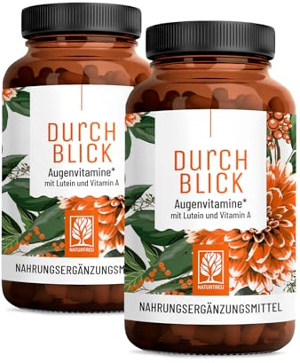 NATURTREU® Augenvitamine - Lutein Zeaxanthin Komplex Kapseln | Beta Carotin & Vitamin A hochdosiert & Vegan, 180 Augenkapseln mit Lutein 20mg für 6 Monate, Augen Vitamine, 100% natürlich