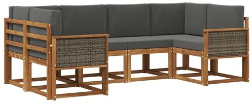 vidaXL Outdoor-Sofagarnitur mit Kissen 6 pcs Natur und Anthrazit, Akazienholz, modernes Gartensofa, Outdoor-Sitzgruppe, Gartenmöbel für die Veranda, wetterfest