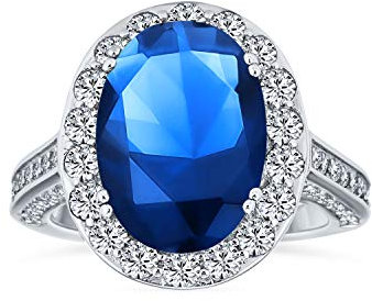 Personalisieren Estate Vintage Style Cocktail 6CT Halo AAA CZ Simulierter blauer Saphir Oval Solitär Statement Verlobungsring für Frauen .925 Sterling Silber Pave Seitensteine Anpassbar