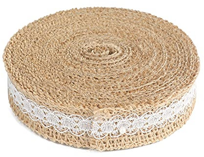G2PLUS 10M Juteband Burlap Band Juteband mit Spitze,2.5CM Jutestreifen Dekoband zum Dekorieren DIY Handwerk Weihnachten Deko Hochzeit