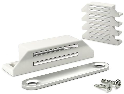 LouMaxx Chiusura Magnetica molto forte - Forza di Tenuta 8kg - Set di 4 Pezzi in Bianco - Magnete per Porte – Calamita Magnetica - Chiusura Magnetica per Armadi