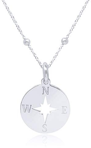 WANDA PLATA Kette Kompass-Anhänger für Junges Mädchen Damen, Echt 925 Silber, Windrose Modeschmuck