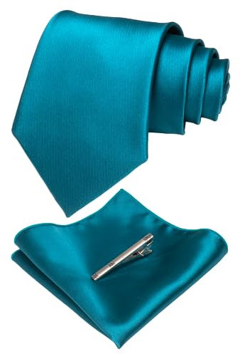 JEMYGINS blau Krawatten Set für Herren seide Krawatte Einstecktuch krawattenklammer Seidenkrawatten Hochzeit Schlips (15)