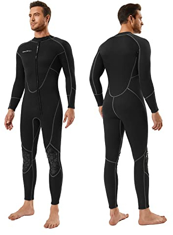 Seaskin Mens 3mm Shorty Wetsuit, Full Body Diving Suit Front Zip Wetsuit for Diving Snorkeling Surfing Swimming Large