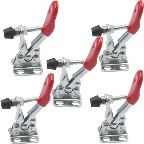 YUEMING 5 Pcs Adjustable Toggle Clamp,Hand Tool Toggle Clamp, 201A Style Toggle Latch Hasp Clamp, Toggle Clamp Holding Capacity Vertical Quick Release Hold-Down Clamp