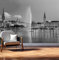 Vlies Tapete XXL Poster Fototapete Hamburg Alster Nacht Farbe schwarz weiß, Größe 200 x 150 cm