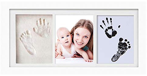 feihao Baby Handabdruck Fußabdruck Ton Fotorahmen, Baby Handabdruck und Fußabdruck Fotoalbum,Casting & Druck-Kits Geschenk für Baby Taufe, Zeremonie, Party (Weiß)