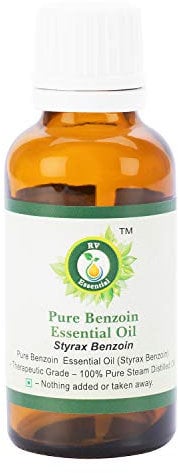 R V Essential Benzoin ätherisches Öl Styrax Benzoin | 100% reines natürliches Dampf destilliertes ätherisches Öl | Therapeutische Qualität | Amber Duft | 30ml / 1.01 Unzen