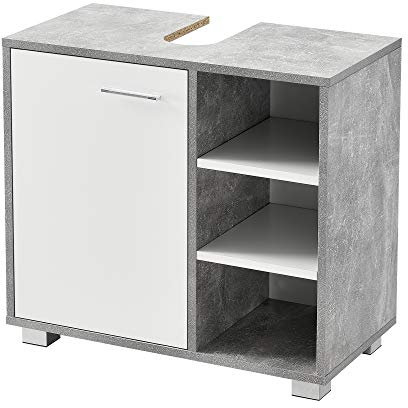 Meuble sous Lavabo Design Meuble de Rangement pour Salle de Bain sous Vasque avec 3 Étagères Panneau de Particules Mélaminé 56 x 60 x 31 cm Effet Béton et Blanc