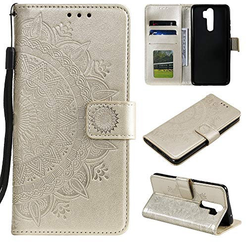 CoverKingz Handy Case kompatibel mit OnePlus 8 Pro - Handy Cover mit Kartenfach Phonecase - Smartphone Hülle klappbar Motiv Mandala Gold