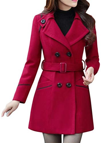 Onsoyours Manteau Hiver Femme Trench Coat Classique à Double Boutonnage Chaud Veste Vintage Coupe Vent Manteau Poche A Rose S