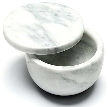 Jalz Marble Salt Holder and Spice Keeper - Black, Big Salt Cellar with Natural Material and Large Capacity