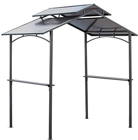 Outsunny Pavillon de Barbecue avec Toit Pare-Flamme Pavillon BBQ avec 2 étagères 2,5 x 1,5m Acier PC Noir+Brun
