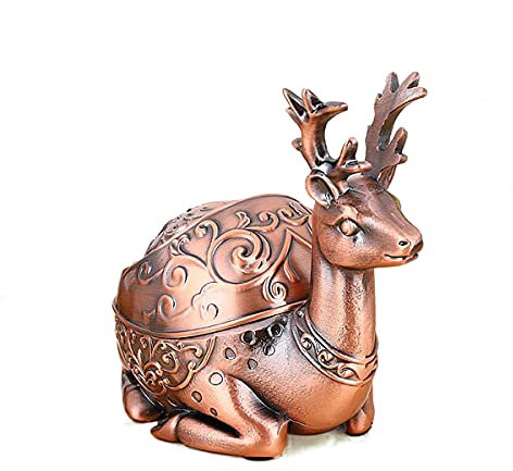 LIABI Hirsch-Aschenbecher, winddichter Aschenbecher mit Deckel, tragbarer Zigaretten-Geruchs-Aschenbecher für den Innen- und Außenbereich, Vintage-Metall, Büro, Dekoration (rotes Kupfer)