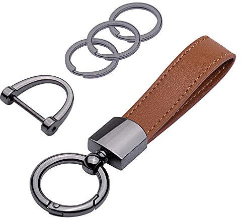 Wisdompro Schlüsselanhänger Auto, Schlüsselanhänger Leder mit 1 D-Ring, 1 Schraubendreher, 3 Schlüsselringe, Keychain für Männer/Frauen sind Geschenke für Familie, Freunde (Braun)