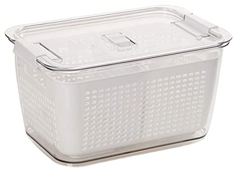 3-in-1 Kitchen Fridge Drainage Basket with Lid Fresh Produce Vegetable Fruit Fresh-Keeping Partitions Storage Box Organizer Containers - Gray (White)