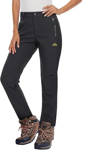 MAGCOMSEN Women's Fleece Lined Waterproof Insulated Winter Pants Outdoor Snow Ski Pants Warm Hiking Softshell Black M
