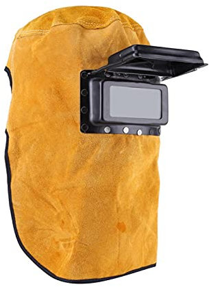 Confortevole maschera per saldatore in pelle con cappuccio da lavoro Maschera per saldatura traspirante resistente al calore con lente