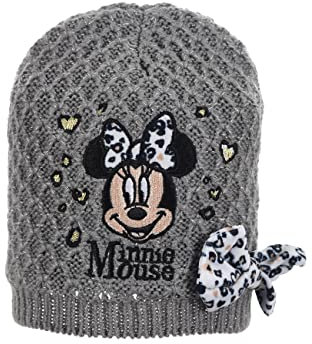 Minnie Mouse Baby Mädchen Winter-Mütze Strick-Mütze mit Schleife (Grau, 50)