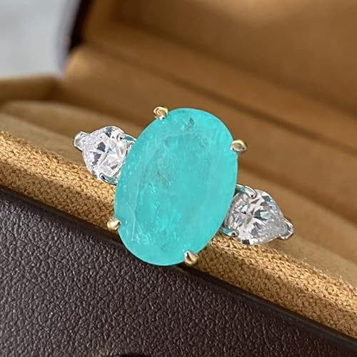 DJMJHG 100% 925 Sterlingsilber 10 × 14 mm Ovaler synthetischer Paraiba-Turmalin-Ring Damen High Carbon Diamond Fine Jewelry