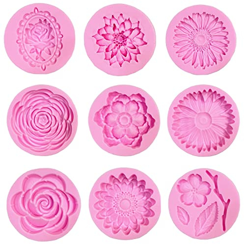 DD-life 9 Stück Blumen Fondant Formen Silikon Formen für Cupcake Dessert Schokolade Gelee Kekse Dekoration Schmuck Gebäck Schokolade Handgemachte Seifenform Süßigkeiten Herstellung
