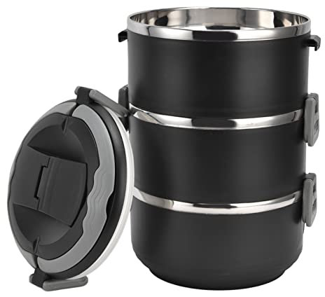 Mehrschichtige Lunchbox, stapelbarer thermischer Lebensmittelbehälter Bento-Behälter Bento-Box-Lunchbox für Erwachsene zum Verpacken von Mahlzeiten und Snacks für unterwegs(Schwarz, 3 Schichten)