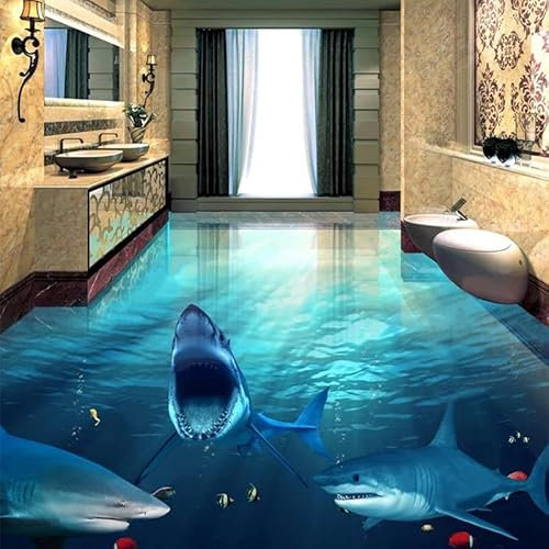 MASTPOINT PVC selbstklebende Boden Tapete blau Unterwasser Hai 3D Fliese Wandbild Wohnzimmer Bad wasserdicht Aufkleber