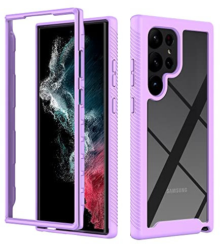 ESTH® Cover per Samsung Galaxy S23 Ultra 5G Custodia in Silicone a Antiurto 360°, Rugged Doppia Bumper Trasparente Case Integrale Cover per Samsung Galaxy S23 Ultra 5G, Viola chiaro