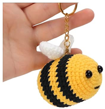Niedlicher Schlüsselanhänger aus Baumwolle, gehäkelt, handgefertigt, Tier-Zubehör, Autoschlüssel, Handtasche, Tasche, Geldbörse, Schlüsselanhänger, Bee2-schwarz, Small
