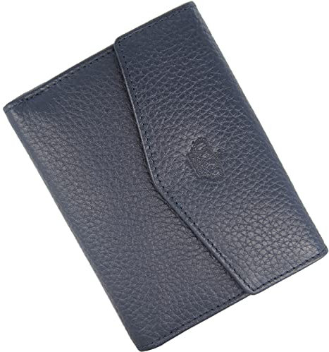 Baur Damen Geldbörse Echt Leder Geldtasche | Geldbeutel mit RFID Schutz | kleines Portemonnaie viele Kartenfächer | Wallet mit Druckknopfverschluss | Portmonee | Damen-Geldbörsen (Dunkelblau)