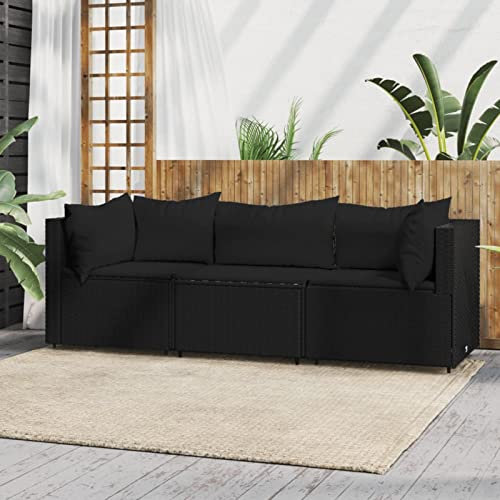 Yolola Poly-Rattan 3-Sitzer Balkonsofa | Balkonmöbel Kleiner Balkon | Gartensofa Set | Rattan Garten-Lounge-Möbel Set perfekt für kleine Balkons Schwarz
