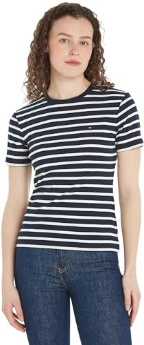 Tommy Hilfiger Women New Slim Cody C-Nk Ss S/S Knit Tops, Blue, XS