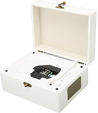 Reproductor de CD Bluetooth, Reproductor de Discos Bluetooth Retro, Compatible con Conector de Auriculares AUX USB, Sonido Estéreo, Reproductor de CD Portátil, Sistema de Música (Blanco)