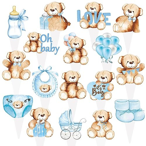 48 Stück We Can Bearly Wait Cupcake-Topper Dekorationen Teddybär Cupcake Topper für Geschlecht Offenbarung Baby Bear Thema Babyparty Kindergeburtstag Kuchen Dekorationen Supplies Blau
