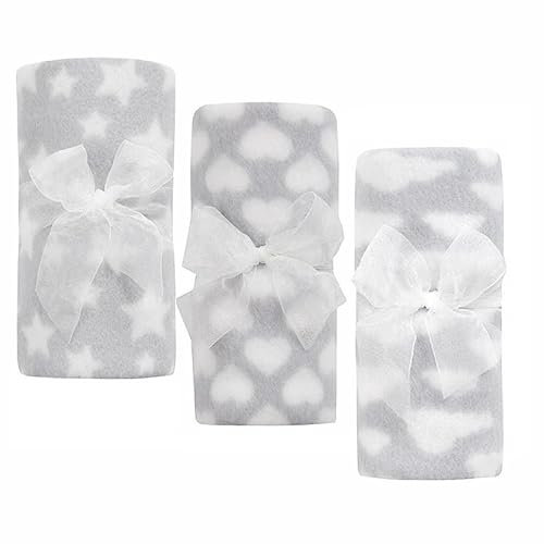 BBsky Set of 3 Baby Boy Girl Unisex Newborn Super Soft Fleece Blankets, Multi Purpose Patterned Crib Car Moses Pram Seat Stroller Cover Travel Home or Just for Gift Idea (Grey)