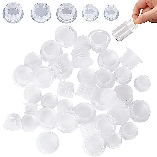 GORGECRAFT 50PCS 5 Tappi per Saliera e Pepiera In Plastica Tappo di Ricambio per Saliera Tappo Trasparente A Estremità Tonda Foro Tubo con Linguetta Vasi Bottiglie Tubi