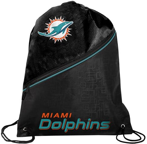 FOCO - NFL High End diagonaler Reißverschluss Kordelzug Rucksack Turnbeutel, Miami Delfine, 18.75 x 14, Rucksack