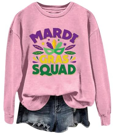 Turnanzug Mädchen Langarm Samt Mardi Damen-Langarmoberteil mit Buchstabendruck und rundem Ausschnitt Coole Klamotten Für Teenager Mädchen (Pink, L)